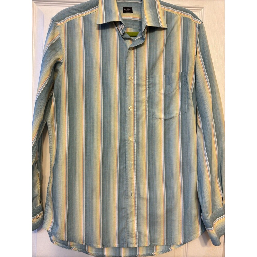 Paul Smith London Mens Blue Stripe Long Sleeve Cotton Shirt 40 Italy